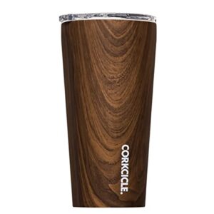 corkcicle tumbler, triple-insulated, thermal travel mug, keeps drinks cold for 9+ hours and hot for 3 hours, walnut wood, 16 oz