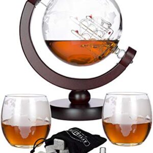 Atterstone Whiskey Decanter Set Globe Decanter Whiskey Decanter Sets for Men Decanter Globe Set Great Gift Bourbon decanter Scotch Decanter Sets 850 ml Includes 2 Glasses Whisky funnel