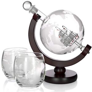 Atterstone Whiskey Decanter Set Globe Decanter Whiskey Decanter Sets for Men Decanter Globe Set Great Gift Bourbon decanter Scotch Decanter Sets 850 ml Includes 2 Glasses Whisky funnel