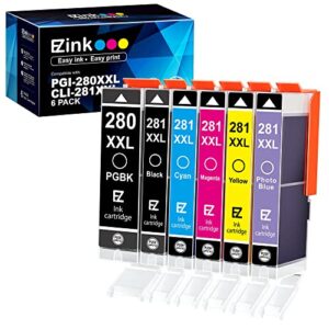 e-z ink (tm compatible ink cartridge replacement for canon pgi-280xxl cli-281xxl pgi 280 xxl cli 281 xxl to use with pixma ts8320 ts8220 ts8120 (pgbk, black, photo blue, cyan, magenta, yellow) 6 pack