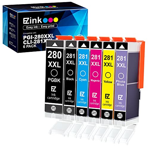 E-Z Ink (TM Compatible Ink Cartridge Replacement for Canon PGI-280XXL CLI-281XXL PGI 280 XXL CLI 281 XXL to use with PIXMA TS8320 TS8220 TS8120 (PGBK, Black, Photo Blue, Cyan, Magenta, Yellow) 6 Pack