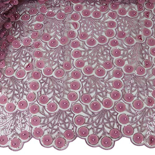 Aisunne African Lace Fabrics 5 Yards Nigerian French Lace Fabric with 3D Flower Fashion Embroidered Beading and Sequin for Wedding Party Dresses (Light Purple)