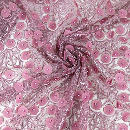 Aisunne African Lace Fabrics 5 Yards Nigerian French Lace Fabric with 3D Flower Fashion Embroidered Beading and Sequin for Wedding Party Dresses (Light Purple)