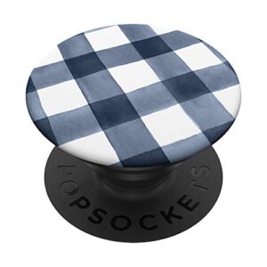 navy blue and white buffalo plaid gingham check popsockets popgrip: swappable grip for phones & tablets