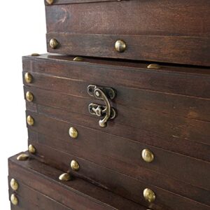 Soul & Lane Monahan Wooden Treasure Chest Boxes - Set of 3: Decorative Storage with Hinged Lid, Latch and Metal Hardware, Farmhouse Wood Keepsake Chests, Vintage Craft Boxes, Suitcases and Trunks