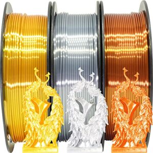 shiny silk gold silver copper pla filament bundle, 1.75mm 3d printer filament, each spool 0.5kg, 3 spools pack, with one 3d printer remove or stick tool mika3d