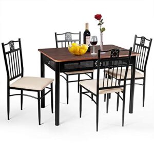 tangkula 5 piece dining table and chairs set vintage retro wood top metal frame padded seat dining table set home kitchen dining room furniture