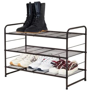 caxxa stackable and expandable shoe rack, 3 shelves metal wire utility rack, bronze