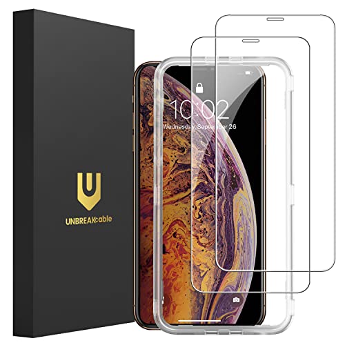 UNBREAKcable Screen Protector for iPhone 11 Pro Max / iPhone XS Max 6.5'', Double Shatterproof Tempered Glass [2-Pack] [Easy Installation Frame] [99.99% HD Clear] [9H Hardness] [Bubble Free] [Case Friendly] [Full Coverage]