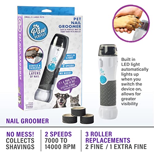 Bell+Howell Pawperfect Cordless Dog and Cat Nail Trimmer Rotating File with Safety Guard, 5000-7000 RPM's, Gentle and Painless Dremel Dog Nail Grinder w/ 3 Modes with 3 Replacement Rollers