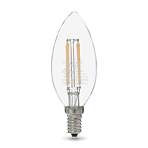 Amazon Basics 60W Equivalent, Clear, Daylight, Dimmable, 15,000 Hour Lifetime, B11 (E12 Candelabra Base) LED Light Bulb | 3-Pack