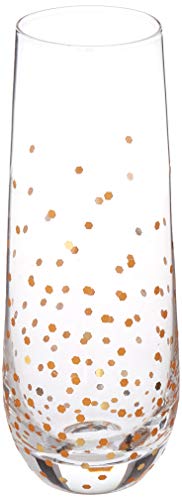 Circleware Stemless Champagne Flutes Set of 4 Party Dining Beverage Drinking Wine Glasses, Glassware Cups for Water, Liquor, Whiskey and Decor Gifts, 4 Count (Pack of 1), Gold Confetti 4pc