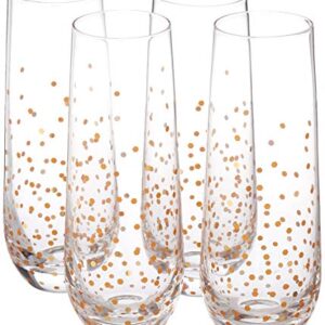 Circleware Stemless Champagne Flutes Set of 4 Party Dining Beverage Drinking Wine Glasses, Glassware Cups for Water, Liquor, Whiskey and Decor Gifts, 4 Count (Pack of 1), Gold Confetti 4pc