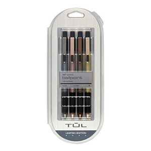 tul brilliance pens, ballpoint, 1.0 mm, assorted fashion barrel colors, black ink, pack of 4 pens