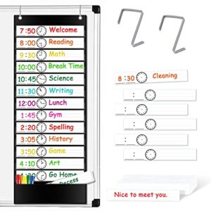 VNOM Daily Schedule Pocket Chart, Class Schedule with 13+1 Pockets 18 Dry Eraser Cards 2 Easy Over Door Mountings for Classroom, School, Office or Home (13” x 35.5”) (BLACK)