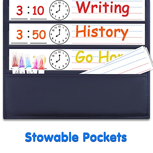 VNOM Daily Schedule Pocket Chart, Class Schedule with 13+1 Pockets 18 Dry Eraser Cards 2 Easy Over Door Mountings for Classroom, School, Office or Home (13” x 35.5”) (BLACK)