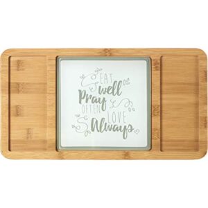 precious moments bountiful blessings eat well pray often love always bamboo cheeseboard/serving tray with glass insert 15.5 x 8.5 inches