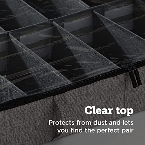 storageLAB Under Bed Shoe Storage Organizer, Adjustable Dividers - Set of 2, Fits 24 Pairs Total - Underbed Storage Solution (Dark Grey)