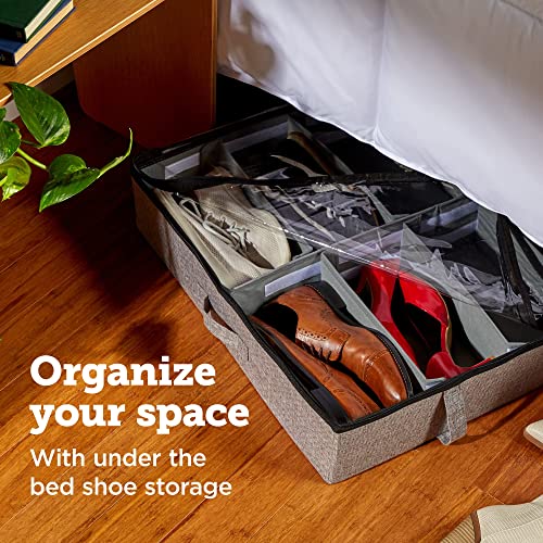 storageLAB Under Bed Shoe Storage Organizer, Adjustable Dividers - Set of 2, Fits 24 Pairs Total - Underbed Storage Solution (Dark Grey)