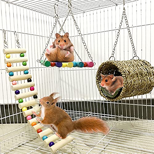 Hamiledyi Hamster Climbing Bridge, Small Animal Ladder Hammock Swing Set Toys for Bird Guinea Pig Chinchilla