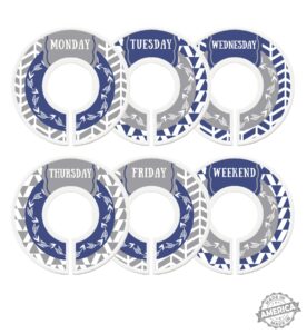 modish labels, weekly clothes organizer, days of the week closet organizer system, daily closet organizer, closet dividers, school clothes dividers (navy arrows)