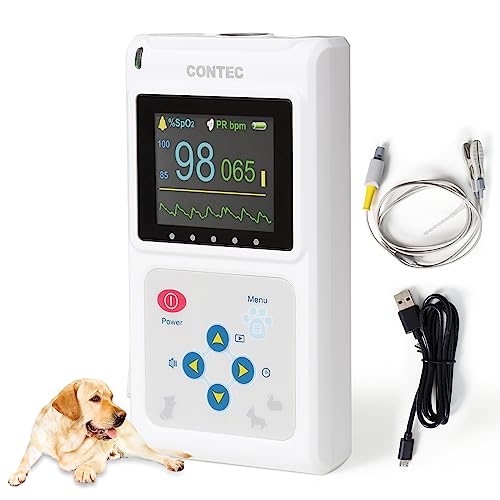 CONTEC Veterinary Pulse Oximeter Handheld Pulse Oximeter for Animals 24 hours SPO2 Pulse Rate Monitor Adjustable Alarm CMS60D-VET