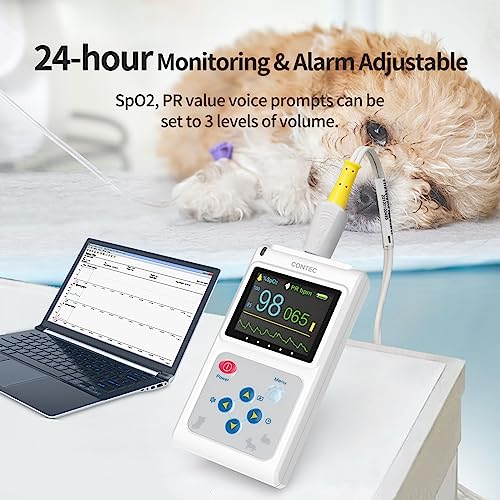 CONTEC Veterinary Pulse Oximeter Handheld Pulse Oximeter for Animals 24 hours SPO2 Pulse Rate Monitor Adjustable Alarm CMS60D-VET