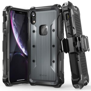 vena varmor rugged case compatible with apple iphone xr (6.1"-inch), (military grade drop protection) heavy duty holster belt clip cover with kickstand - space gray