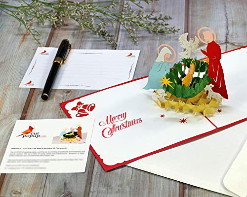 CUTPOPUP Nativity Christmas Card Pop Up, 3D Silent Night Nativity Scene Card Pop Up, Christmas Greeting Card Pop Up Card, Merry Christmas Card