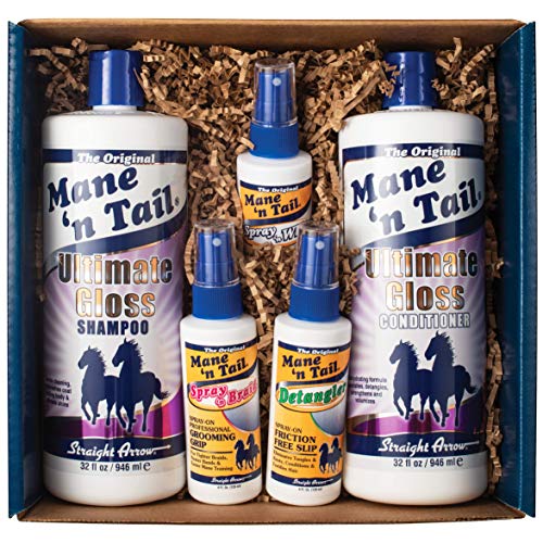 Mane 'n Tail Ultimate Gloss Shampoo and Conditioner 32 Ounce Each with 4 OunceDetangler Spray, Spray 'n White, Spray'n Braid