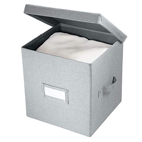 iDesign Codi Fabric Storage Cube with Lid for Bedroom, Mudroom, Living Room, 11 Inches - Gray