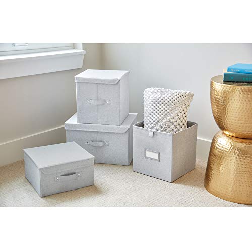 iDesign Codi Fabric Storage Cube with Lid for Bedroom, Mudroom, Living Room, 11 Inches - Gray