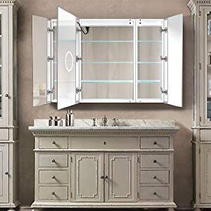 Krugg LED Tri-View Medicine Cabinets with Defogger, Dimmer, 3X Makeup Mirror, Outlet & USB (48 x 36 Left Left Right)