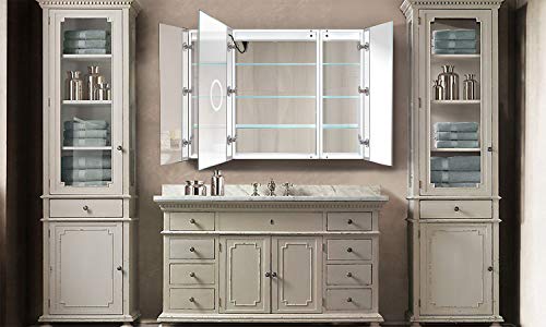 Krugg LED Tri-View Medicine Cabinets with Defogger, Dimmer, 3X Makeup Mirror, Outlet & USB (48 x 36 Left Left Right)