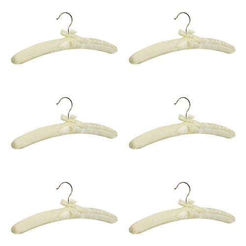 Set of 6 Pieces 15 Inch Length Ivory Smooth Satin Padded Bridal Cloth Hangers