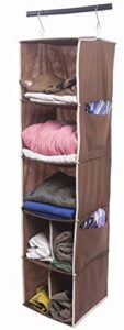 amelitory 5 shelf hanging closet organizer sturdy fabric foldable clothes hanging shelves storage sweaters shoes organizer coffee