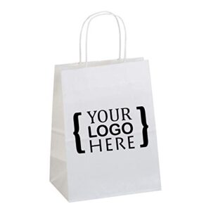 flexicore packaging white kraft custom printed paper bags size: 8 inch x 4.75 inch x 10.25 inch | count: 50 bags | color: white
