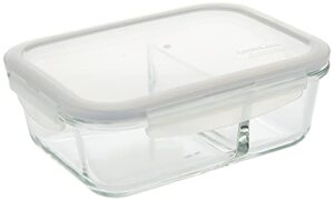 locknlock purely better glass food storage container with lid, rectangle w/divider-32 oz, clear