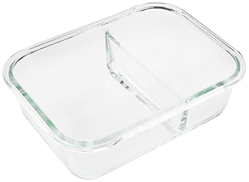 LocknLock Purely Better Glass Food Storage Container with Lid, Rectangle w/divider-32 oz, Clear