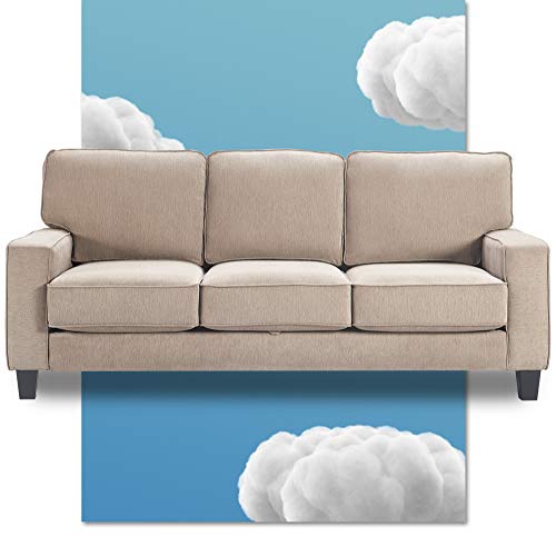 Serta Palisades Sofas with Storage 1 Modern Design, Track Arms, Foam-Filled Cushions, Easy-to-Clean Fabric Upholstery, 77", Soft Beige