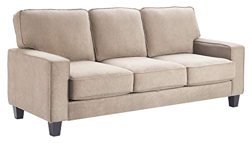 Serta Palisades Sofas with Storage 1 Modern Design, Track Arms, Foam-Filled Cushions, Easy-to-Clean Fabric Upholstery, 77", Soft Beige