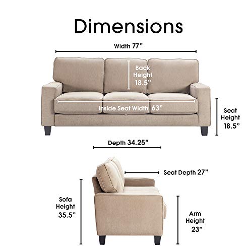 Serta Palisades Sofas with Storage 1 Modern Design, Track Arms, Foam-Filled Cushions, Easy-to-Clean Fabric Upholstery, 77", Soft Beige