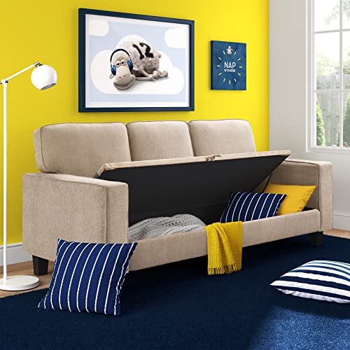 Serta Palisades Sofas with Storage 1 Modern Design, Track Arms, Foam-Filled Cushions, Easy-to-Clean Fabric Upholstery, 77", Soft Beige