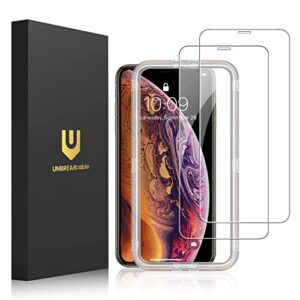 unbreakcable screen protector for iphone 11 pro / iphone xs / iphone x 5.8", [2-pack] [double shatterproof tempered glass] [easy installation frame] [99.99% hd clear] [9h hardness] [bubble free] [case friendly] [full coverage] [ anti-fingerprint]