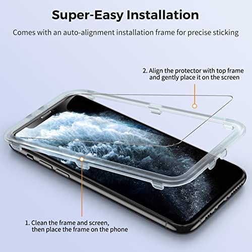 UNBREAKcable Screen Protector for iPhone 11 Pro / iPhone XS / iPhone X 5.8", [2-Pack] [Double Shatterproof Tempered Glass] [Easy Installation Frame] [99.99% HD Clear] [9H Hardness] [Bubble Free] [Case Friendly] [Full Coverage] [ Anti-Fingerprint]