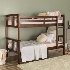 walker edison resende mission style solid wood twin over twin bunk bed, twin over twin, walnut