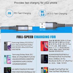 sweguard USB C Cable 3.1A Fast Charging [3Pack,10ft+6.6ft+3.3ft], USB-A to USB-C Charger Nylon Braided Cord for Samsung Galaxy S21 S20 S10 S9 S8 Plus/FE Note 20 10 9 8 7, A71 A51 A32,LG,Moto,PS5-Grey