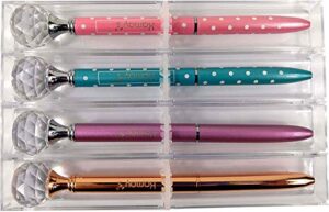 4pcs crystal ball diamond pen metal ballpoint pen with big crystal diamond funky design queen's scepter crown style office supplies 1.0mm black ink with gift box by kamay's (rose+rose gold+pink+blue)
