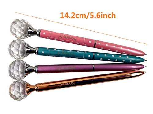 4PCS Crystal Ball Diamond Pen Metal Ballpoint Pen with Big Crystal Diamond Funky Design Queen's Scepter Crown Style Office Supplies 1.0mm Black Ink with Gift Box by Kamay's (Rose+Rose Gold+Pink+Blue)