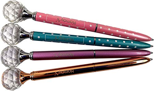 4PCS Crystal Ball Diamond Pen Metal Ballpoint Pen with Big Crystal Diamond Funky Design Queen's Scepter Crown Style Office Supplies 1.0mm Black Ink with Gift Box by Kamay's (Rose+Rose Gold+Pink+Blue)